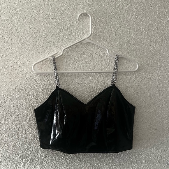 Tops - chain straps leather cami top